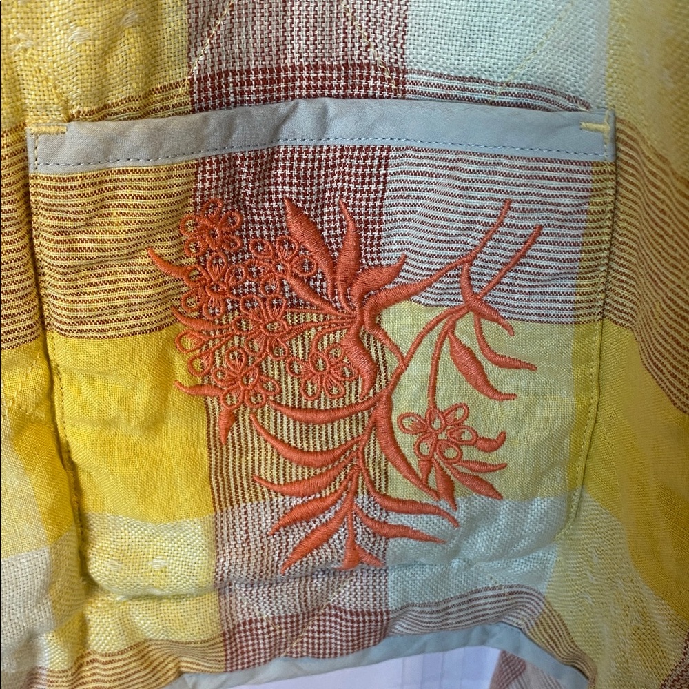 Wrap London Embroidered Plaid Quilted Linen Jacket Size 12 - Picture 4 of 6